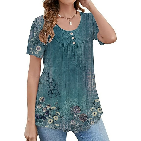 Women's Short Sleeve T-shirt Women'S Tunic Tops For Leggings Short Sleeve Shirts Up Casual Ruched Blouses Clothes,Blue Women's Short sleeve T-shirt XL