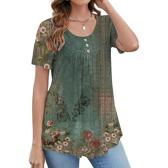 Women's Short Sleeve T-shirt Women'S Tunic Tops For Leggings Short Sleeve Shirts Up Casual Ruched Blouses Clothes,Green Women's Short sleeve T-shirt S
