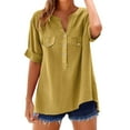 thumbnail image 1 of Women's Short Sleeve T-shirt Women'S Workwear Linen Shirt - Durable Button Down,Gold Women's Short sleeve T-shirt 5XL, 1 of 7