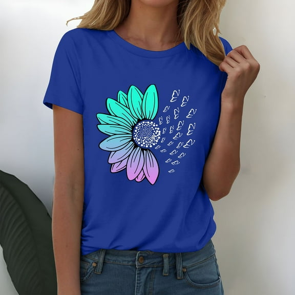 Women's Short Sleeve T-shirt Womens Fashion Workout T Shirts Athletic Plus Size Tops Summer Trendy Clothes 2025 Short Sleeve Spring Tee,Blue Women's Short sleeve T-shirt M