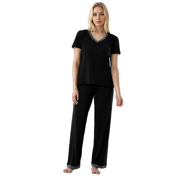 Women's Short Sleeve Tee and Pant 2 Piece Sleep Pajama Set