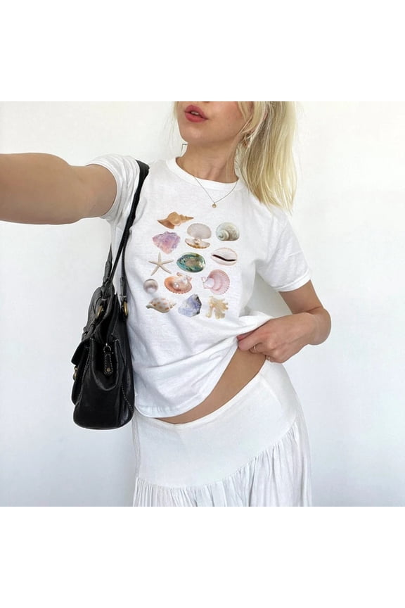 Women's Short Sleeve Tees Girls Cute Graphic Print Crop Tops Slim Fit T Shirts Retro Vintage Space Short Apparel T Womens Shirts Large Handstand Shirt Long Sleeve Shirts Women Solid Color Tops Women