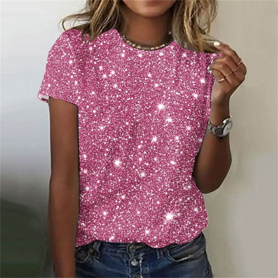 Women's Short Sleeve Tees Tops Bright Print Casual Crew-neck Summer Shirt Blouses Basic Comfy T Shirts