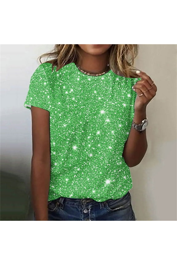 Women's Short Sleeve Tees Tops Bright Print Casual Crew-neck Summer Shirt Blouses Basic Comfy T Shirts