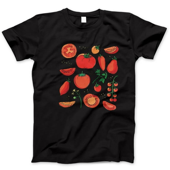 Women’s Short Sleeve Tomato Graphic T-Shirt – Cute Food-Inspired Tee with Hand-Drawn Garden Vegetables, Organic Farm Style, Summer Casual Top, Farmer's Market Aesthetic