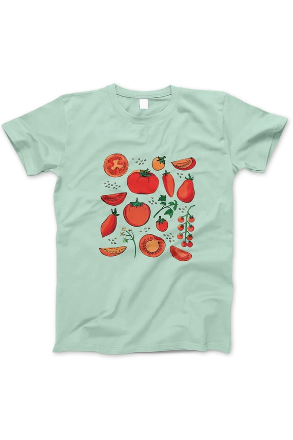Women’s Short Sleeve Tomato Graphic T-Shirt – Cute Food-Inspired Tee with Hand-Drawn Garden Vegetables, Organic Farm Style, Summer Casual Top, Farmer's Market Aesthetic