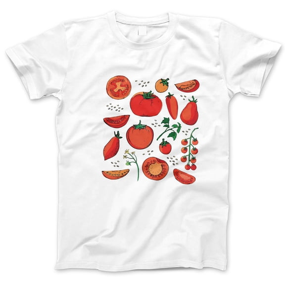 Women’s Short Sleeve Tomato Graphic T-Shirt – Cute Food-Inspired Tee with Hand-Drawn Garden Vegetables, Organic Farm Style, Summer Casual Top, Farmer's Market Aesthetic