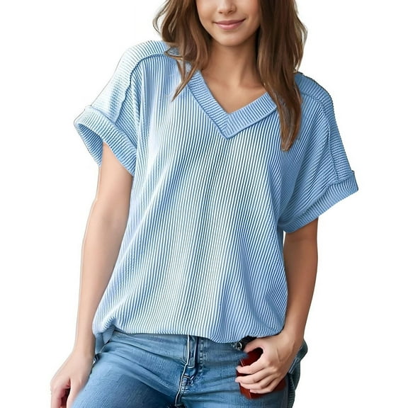 Women's Short Sleeve Top Light Blue L
