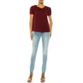 thumbnail image 1 of Women's Short Sleeve Top with Puff Sleeves Lace Accent Round Neck, 1 of 5