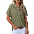 thumbnail image 1 of Women's Short Sleeve Tops Acrylic Knit Lapel Collared Shirt with Buttons Loose Fit Pullover Tee Blouses (2XL, Army Green), 1 of 6