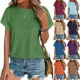 thumbnail image 1 of Women's Short Sleeve Tops, Casual Fashion Women's Summer Round-Neck Solid Short Sleeve Casual Blouse for Summer Beach Vacation, Size S-2XL, 1 of 5