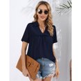 thumbnail image 1 of Women's Short Sleeve Tops Dressy V Neck Pleated Button Tunic Tops Blouses Casual Loose Shirts Fashion 2024, 1 of 4