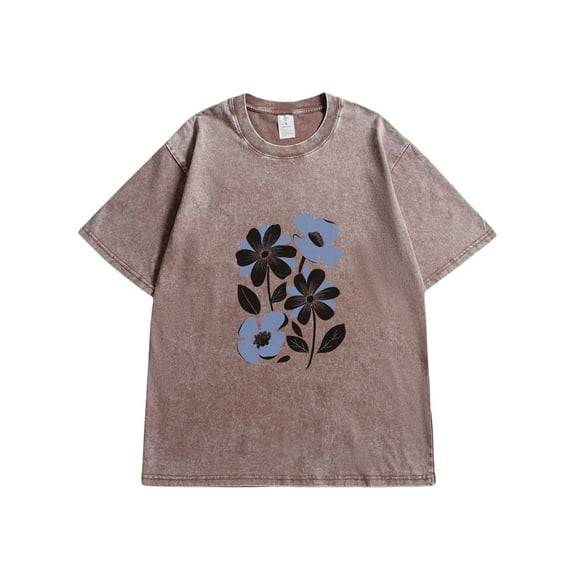 Women's Short Sleeve Tops Drop Shoulder Tee Vintage Cotton T Shirts Crewneck Loose Fit Short Sleeves Tee Summer Fashion Clothes