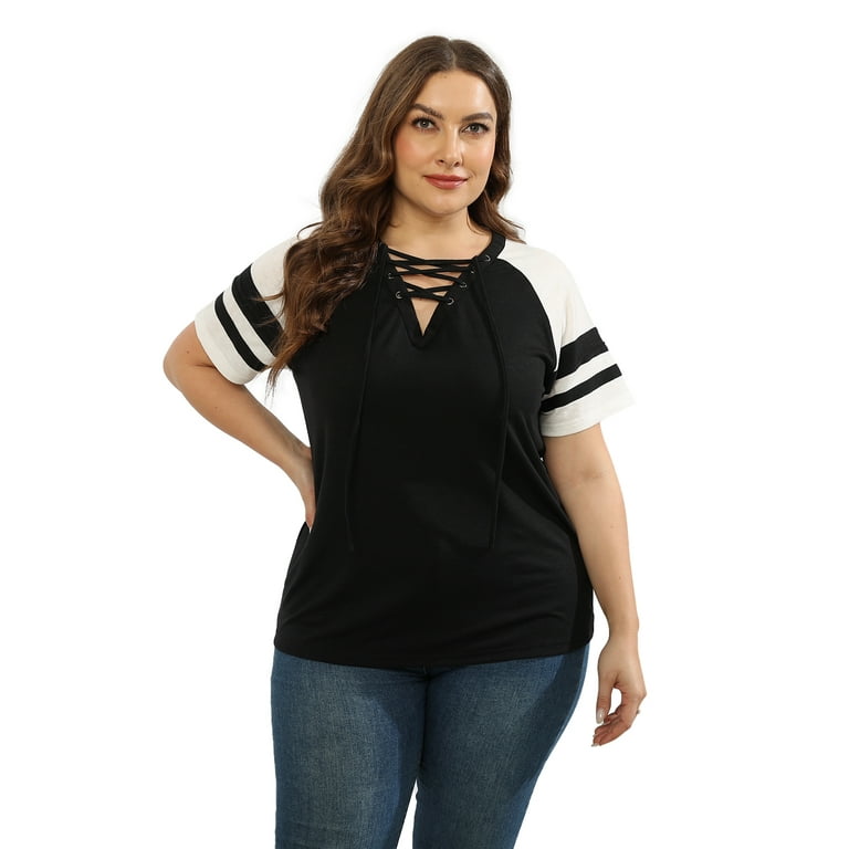  Womens Color Block Plus Size Shirts 5X Short Sleeve