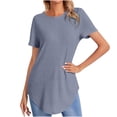 thumbnail image 1 of Women's Short Sleeve Tops Summer Casual Knit Loose Flowy Curved Hem Crew Neck Shirts Soft Breathable Blouses (L, Gray), 1 of 7