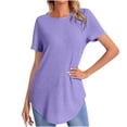 thumbnail image 1 of Women's Short Sleeve Tops Summer Casual Knit Loose Flowy Curved Hem Crew Neck Shirts Soft Breathable Blouses (XL, Purple), 1 of 7