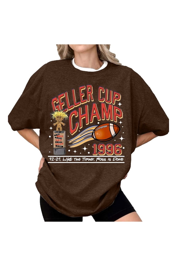 Women's Short-Sleeve Tops Friends TV Show Football Trophy Retro Graphic Tee for Women Funny Thanksgiving Shirt Summer Tops for Women
