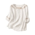thumbnail image 1 of Women's Short-Sleeve Tops Solid Color Cotton Linen Embroidered T Shirt for Women Casual Tee Summer Tops for Women, 1 of 4