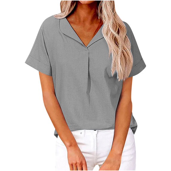 Women's Short Sleeve Tops and Blouses Business Casual Collared Tunic Shirt,V Neck Summer Trendy Short Sleeve Shirts