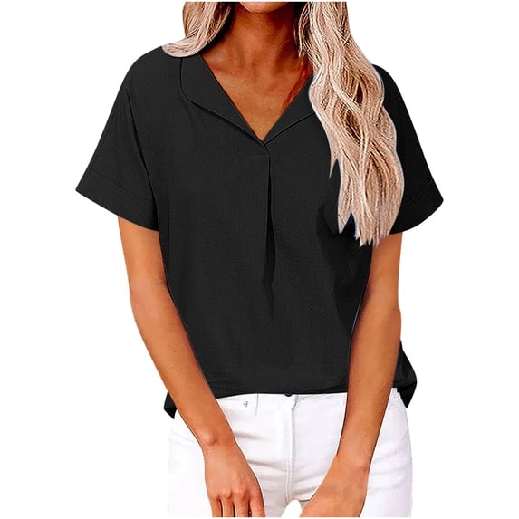 Women's Short Sleeve Tops and Blouses Business Casual Collared Tunic Shirt,V Neck Summer Trendy Short Sleeve Shirts
