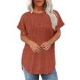 thumbnail image 1 of Women's Short Sleeve Tunic Tops Loose Fit Crewneck Pullover Sweaters Curved Hem Side Split Solid Blouses, 1 of 2