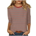 thumbnail image 1 of Women's Short Sleeve Tunic Tops Loose Fit Flowy Comfy Casual Shirts Vintage Y2K Tops Dressy Casual Summer Clothes for Teen Girls Round Neck Blouse Fashion 2024 Striped Color Block Coffee T Shirts S, 1 of 5