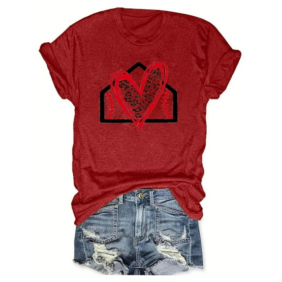 Women's Short Sleeve Tunic Tops Loose Fit Flowy Y2K Tops Dressy Casual Basic Tees for Sports Fashion Summer Clothes for Teen Girls Baseball Graphic Tops Round Neck Blouse Vintage Red T Shirts XXL