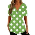 thumbnail image 1 of Women's Short Sleeve Tunic Tops Loose Fit Flowy Y2K Tops Dressy Casual Vintage Fashion 2024 Polka Dot Printing Summer Clothes for Teen Girls V Neck Blouse Comfy Casual Shirts Green T Shirts S, 1 of 5