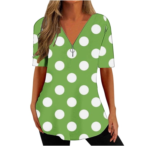 Women's Short Sleeve Tunic Tops Loose Fit Flowy Y2K Tops Dressy Casual Vintage Fashion 2024 Polka Dot Printing Summer Clothes for Teen Girls V Neck Blouse Comfy Casual Shirts Green T Shirts S