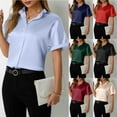 thumbnail image 1 of Women's Short Sleeve Turndown Collar Blouse Tops Shirts Solid Color Casual Loose Fit Business Casual Work Office Vacation Travel Daily Wear Fashion Essential Gift for Women, 1 of 8