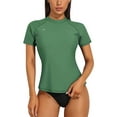 thumbnail image 1 of Women's Short Sleeve UPF 50+ Swimwear Rash Guard Solid Banded Crewneck Surfing Bath Tops, 1 of 6