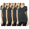 thumbnail image 1 of Women's Short Sleeve V-Neck Basic Solid Plain Tee Shirt (4PK: Charcoal/Charcoal/Charcoal/Charcoal, L), 1 of 4