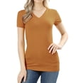 thumbnail image 1 of Women's Short Sleeve V-Neck Basic Solid Plain Tee Shirt (Coffee, XL), 1 of 4
