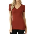 thumbnail image 1 of Women's Short Sleeve V-Neck Basic Solid Plain Tee Shirt (DK Rust, M), 1 of 4