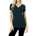 thumbnail image 1 of Women's Short Sleeve V-Neck Basic Solid Plain Tee Shirt (Mid Navy, L), 1 of 4