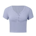 thumbnail image 1 of Women's Short Sleeve V Neck Basic T-Shirt Slim Fit Summer Top Casual Button Down Tee Comfortable Stylish Blouse, 1 of 2