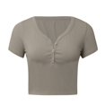 thumbnail image 1 of Women's Short Sleeve V Neck Basic T-Shirt Slim Fit Summer Top Casual Button Down Tee Comfortable Stylish Blouse, 1 of 2