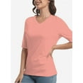 thumbnail image 1 of Women's Short Sleeve V Neck Casual Basic Solid Color Pullover Lightweight Soft Knit T-Shirt Tops, 1 of 5