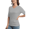 thumbnail image 1 of Women's Short Sleeve V Neck Casual Basic Solid Color Pullover Lightweight Soft Knit T-Shirt Tops, 1 of 5