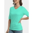thumbnail image 1 of Women's Short Sleeve V Neck Casual Basic Solid Color Pullover Lightweight Soft Knit T-Shirt Tops, 1 of 5