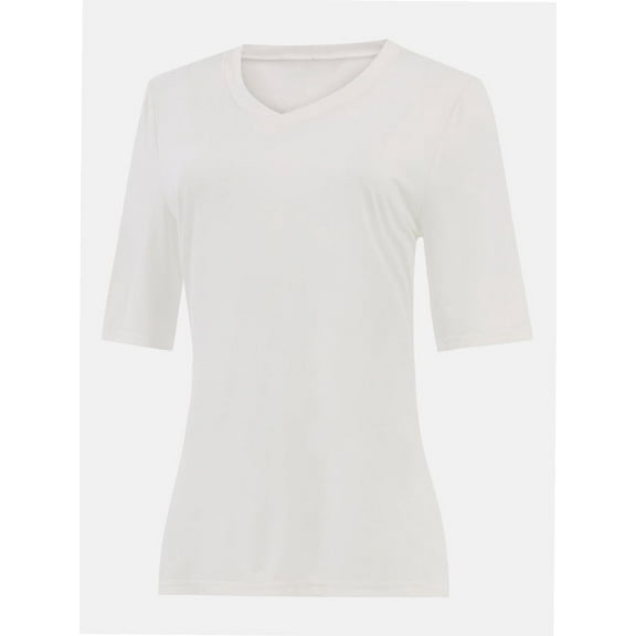 Women's Short Sleeve V Neck Casual Basic Solid Color Pullover Lightweight Soft Knit T-Shirt Tops