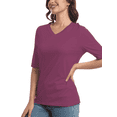 thumbnail image 1 of Women's Short Sleeve V Neck Casual Basic Solid Color Pullover Lightweight Soft Knit T-Shirt Tops, 1 of 5