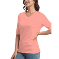 thumbnail image 1 of Women's Short Sleeve V Neck Casual Basic Solid Color Pullover Lightweight Soft Knit T-Shirt Tops, 1 of 5