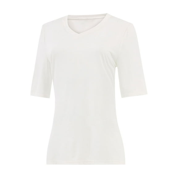 Women's Short Sleeve V Neck Casual Basic Solid Color Pullover Lightweight Soft Knit T-Shirt Tops