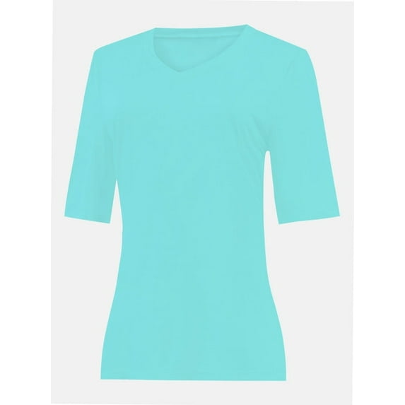Women's Short Sleeve V Neck Casual Basic Solid Color Pullover Lightweight Soft Knit T-Shirt Tops