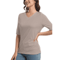 thumbnail image 1 of Women's Short Sleeve V Neck Casual Basic Solid Color Pullover Lightweight Soft Knit T-Shirt Tops, 1 of 5