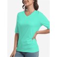 thumbnail image 1 of Women's Short Sleeve V Neck Casual Basic Solid Color Pullover Lightweight Soft Knit T-Shirt Tops, 1 of 5