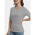 thumbnail image 1 of Women's Short Sleeve V Neck Casual Basic Solid Color Pullover Lightweight Soft Knit T-Shirt Tops, 1 of 5