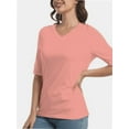 thumbnail image 1 of Women's Short Sleeve V Neck Casual Basic Solid Color Pullover Lightweight Soft Knit T-Shirt Tops, 1 of 5