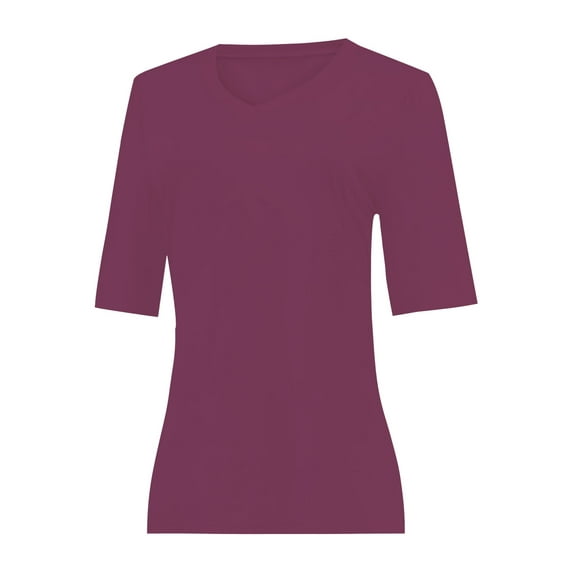 Women's Short Sleeve V Neck Casual Basic Solid Color Pullover Lightweight Soft Knit T-Shirt Tops
